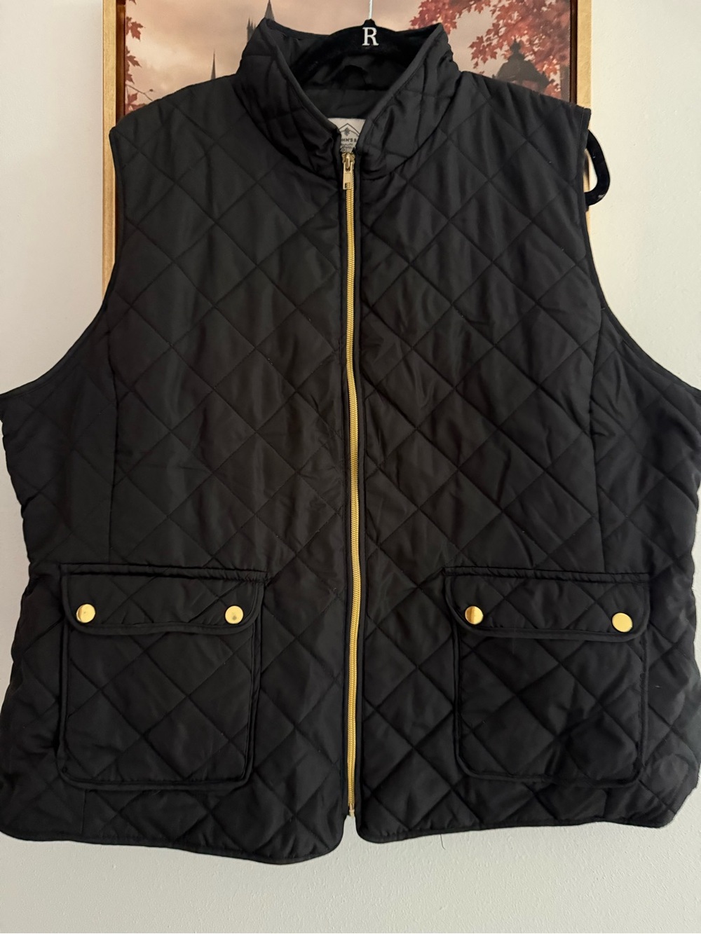 St. John's Bay Black Quilted Vest with Gold Hardware